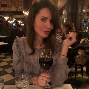 Doen blue ruffle blouse